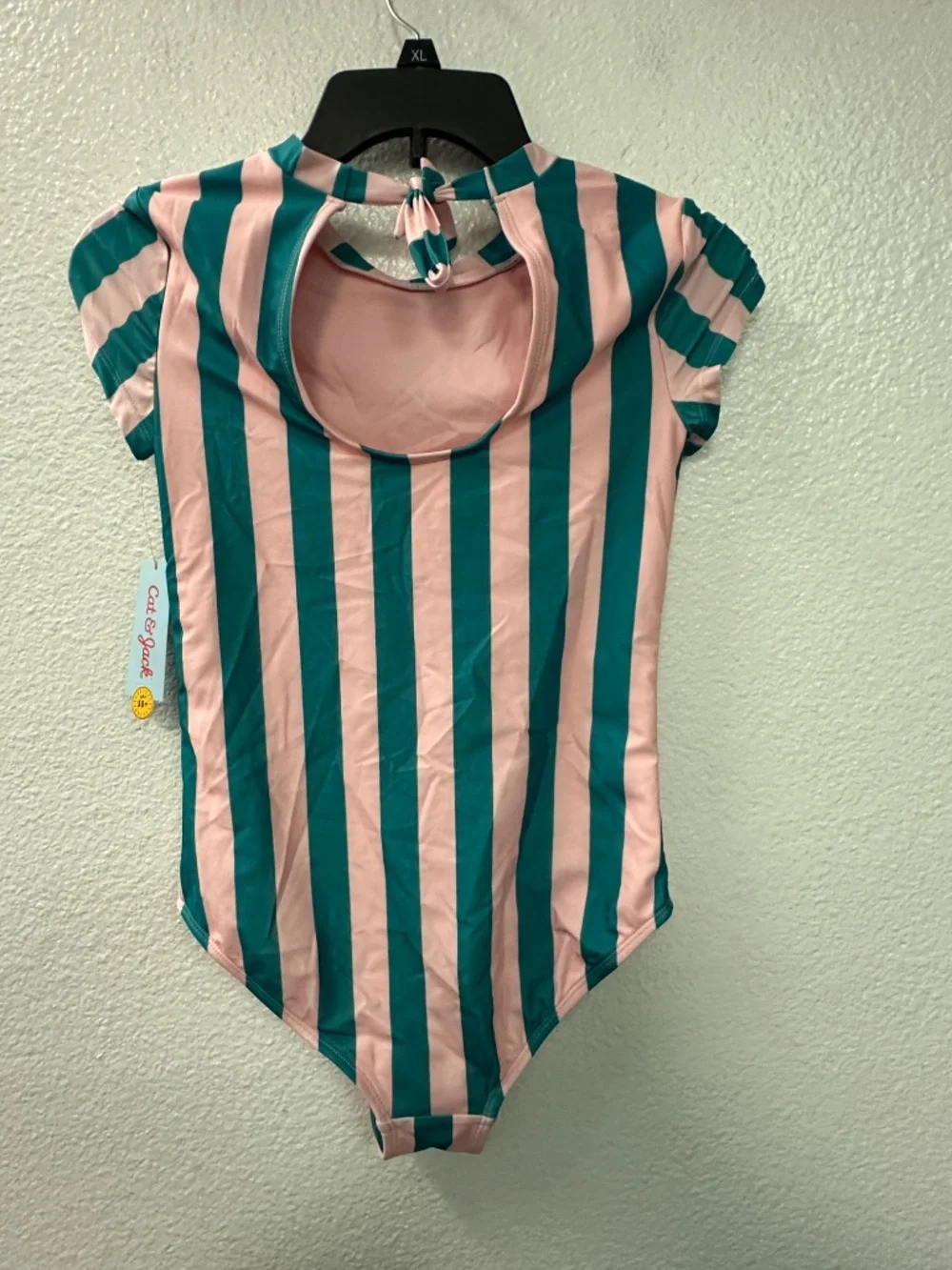 Cat & Jack Girls' 'Seaside Swim Club' Striped One Piece Swimsuit. Sz Girl XL(14)